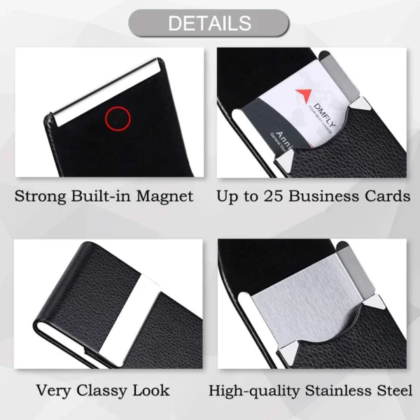 PU Leather Business Card Holder L9.4cm W6.1cm H1.3cm